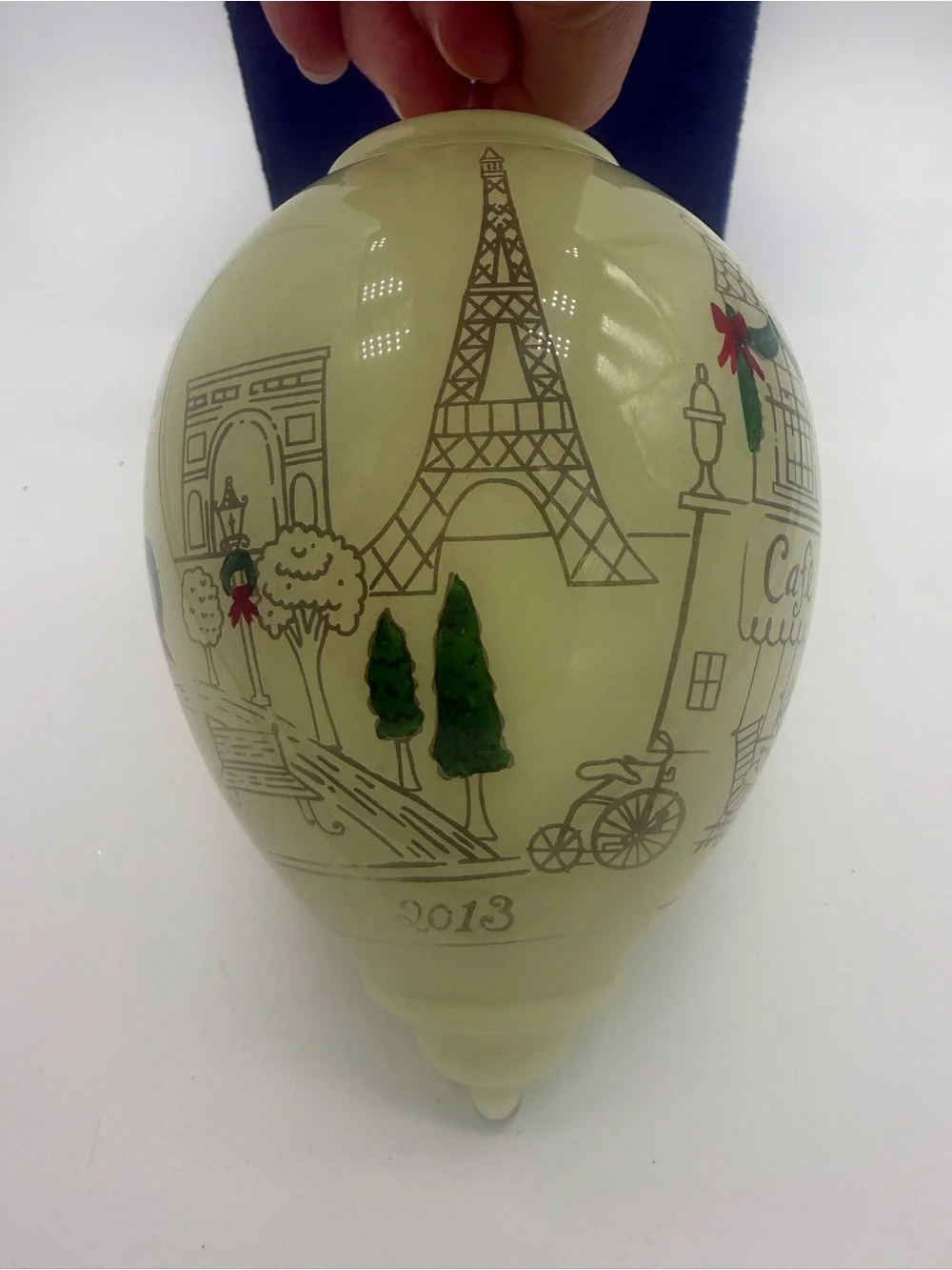2013 Pier 1 Li Bien Holiday Shopper Reverse Hand Painted Teardrop Ornament w Box